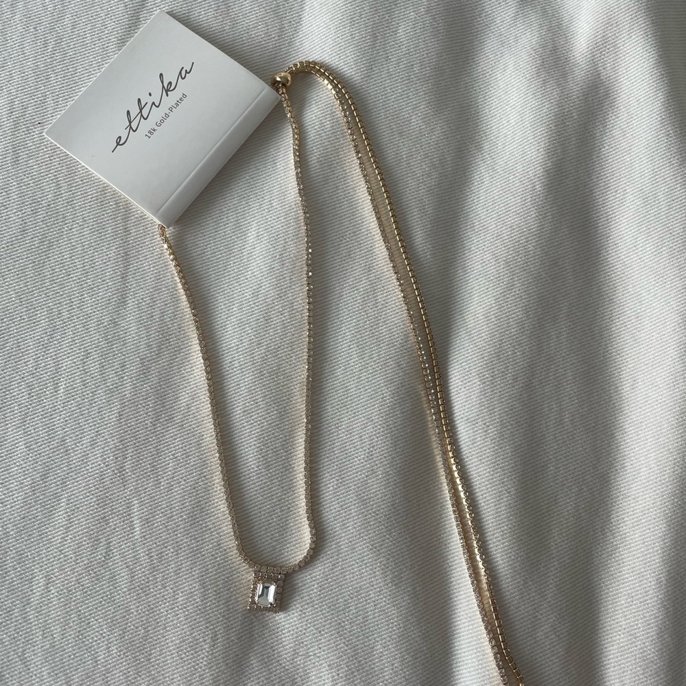Ettika minimal crystal 18k gold plated adjustable necklace